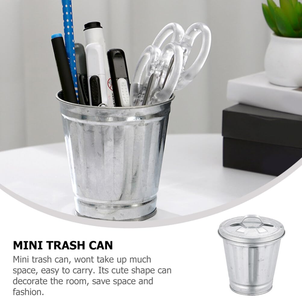 Alipis Mini Trash can for Desktop 3.74 Inch Compact Table Storage Jar Multi-Functional Waste Basket Pen Holder Flower Pot Space-Saving Organizer for Office Dorm Kitchen