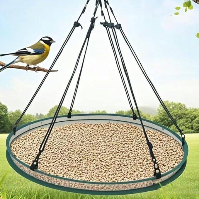 Bird Seed Catcher Tray for Hanging Bird Feeder, Large Outdoor Platform Tray with Adjustable Hanging Hoop, Deep Birdseed Holder for Hummingbird and Bee Feeders in Garden, Lawn, Backyard (S)