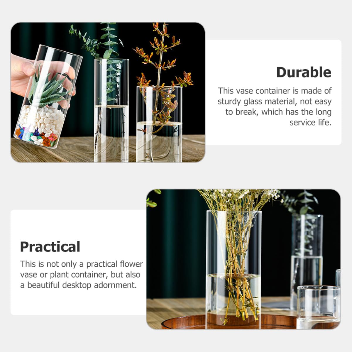FOMIYES Glass Flower Vase Hydroponic Terrarium Vase 10cm X 25cm High Borosilicate Glass for Indoor Plant Propagation and Floral Arrangements