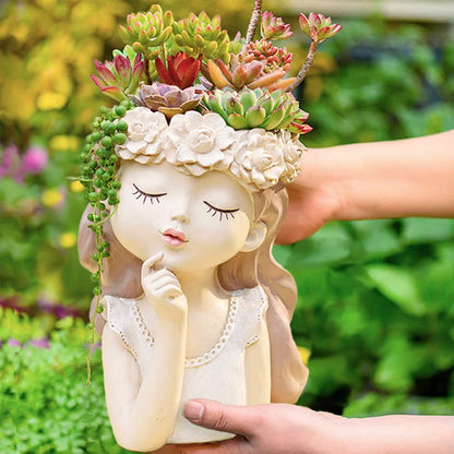 Snowy sunday Large Girl face planters -2pack Cute Big Succulent Pot with Drainage Hole Tall Lady Head Planter Resin Flower Pot Decorative vase for Indoor and Outdoor Plants Gifts for mom/Aunt/Lover