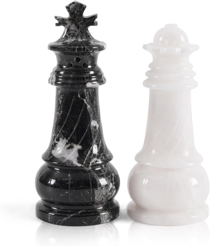 EarthenTones Marble Salt and Pepper Shaker Set, Zebra Black and White Handmade Natural Stone Spice Shakers, Kosher Salt Container, Countertop Kitchen Storage Accessory, Housewarming Gift