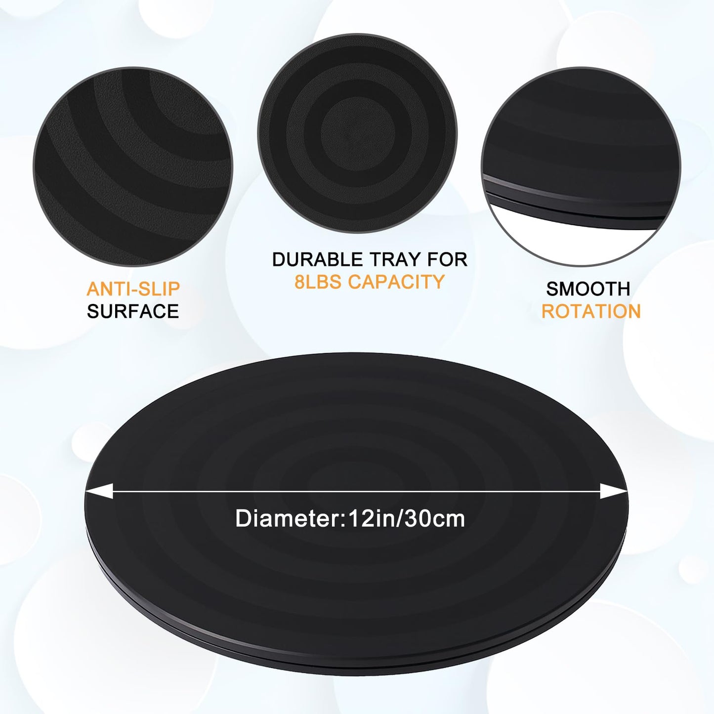 Lazy Susan Turntable Stand 8 Inch - Heavy Duty Non-Skid Swivel Base with Steel Ball Bearings | 360° Rotation for Plants, Monitors, TVs, Models, Crafts (12 INCH-2PC)