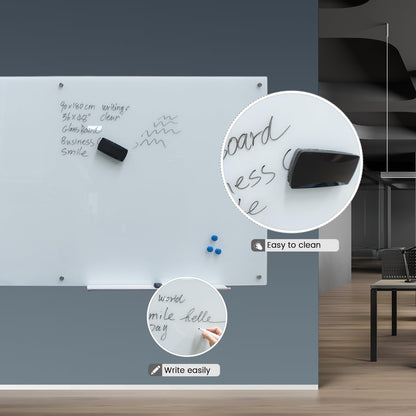 Magnetic Glass Writeboard Tempered Glass Dry Erase Boards Wall Mounted Frameless Whiteboard Bulletin Message Boards (White, 72" Wx36 H)