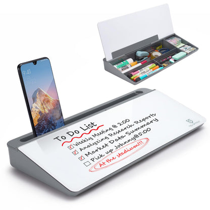 Small Desktop Glass Whiteboard Dry-Erase-Board - Computer Keyboard Stand White Board Surface Pad with Drawer, Desk Organizers with Accessories for Office, Home, School Supplies - Grey