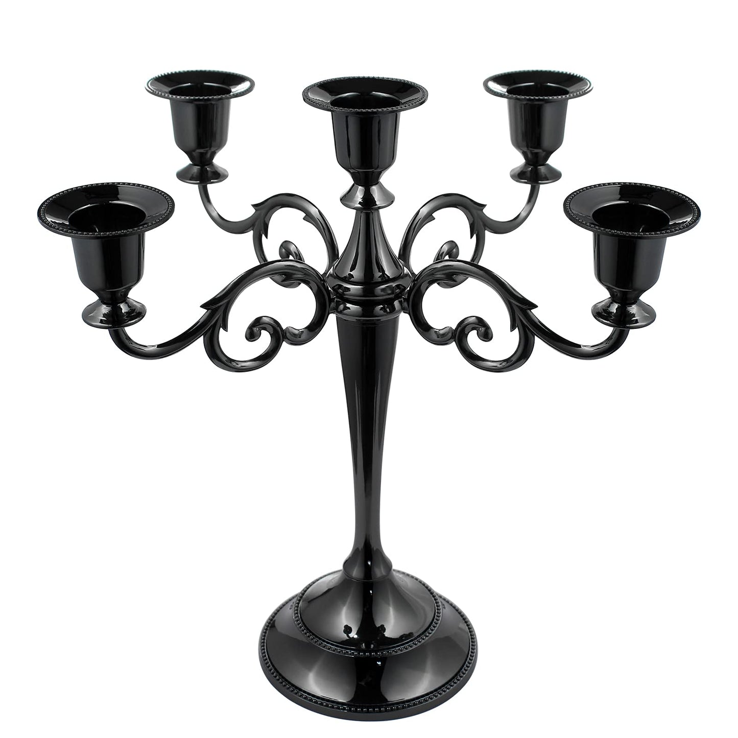 FANWNKI 5-Candle Metal Candelabra 10.2 Inch Tall Candlestick Candle Holders for Home Decor Wedding Christmas Church Halloween Party, Black