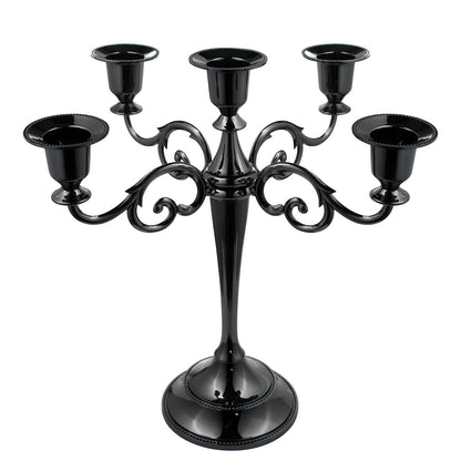FANWNKI 5-Candle Metal Candelabra 10.2 Inch Tall Candlestick Candle Holders for Home Decor Wedding Christmas Church Halloween Party, Black