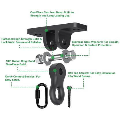 SELEWARE Heavy Duty Black Swing Hangers, 2400LB Capacity One-Piece Cast Iron Porch Swing Hangers Kit with Screws for Wooden Sets Porch Patio Playground Yoga Hammock Chair Indoor & Outdoor Use, 2 Pack