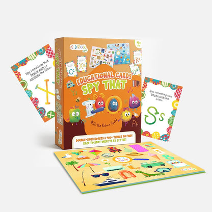Flashcards Spy that! by Kidrox Squad – Spy that Letter Game for Kids Ages 3+, 20 Double-Sided Picture Search Boards with 400+ Objects, Alphabet Learning Game for Toddlers and Families