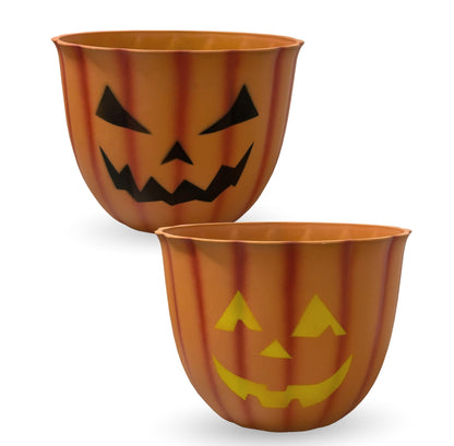 GROWSCAPE Halloween Pumpkin Planter with Face - 10” Fiber Clay Pot with Drainage Candy or Snack Bowl Indoor Outdoor, Fall and Halloween Decor (2 Pack)
