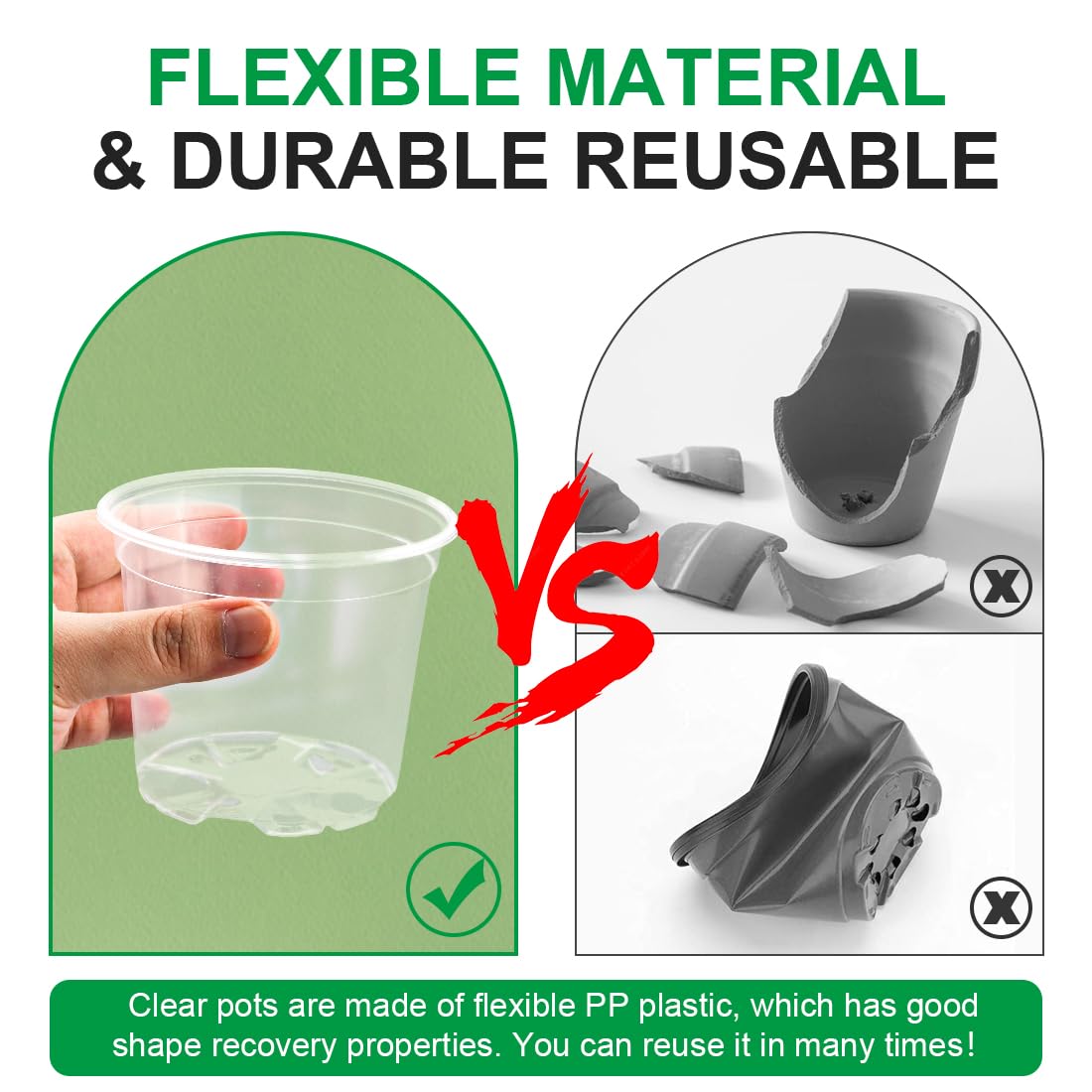 RooTrimmer 200 Pack 4 Inch Clear Plant pots with Drainage Holes, Transparent Nursery Seeding Pots, Flexile Seeds Starter Pots, Seeds Germination (4Inch,200P,Clear)