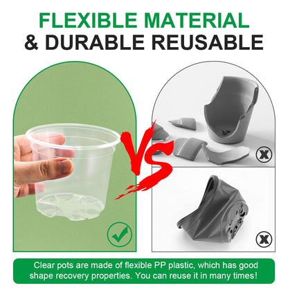 RooTrimmer 200 Pack 4 Inch Clear Plant pots with Drainage Holes, Transparent Nursery Seeding Pots, Flexile Seeds Starter Pots, Seeds Germination (4Inch,200P,Clear)