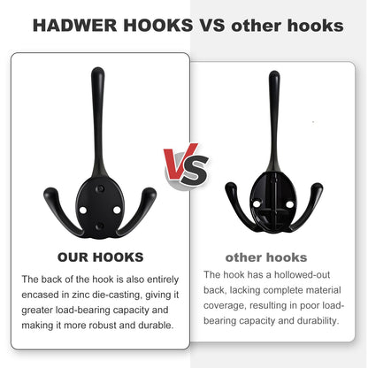 HADWER Wall Mounted Coat Hooks 5 Pack Heavy Duty Black Hardware Robe Hooks Decorative for Single Hanging Coats Towel Cubicle Classroom Kitchen Bath Backpack Hat Hook