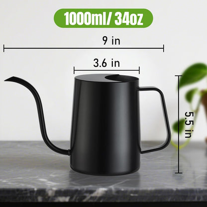 Lizhluzh 34 oz / 1000 ml Watering Can Indoor Plants, Stainless Steel Plant Watering Can with Long Spout (Black)