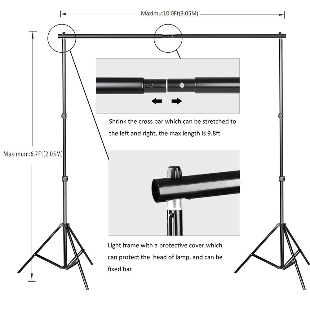 SLOW DOLPHIN Photo Background Support System with Backdrop Stand Kit, 100% Pure Muslin 6.5 Ft x 10 Ft (White/Black) Backdrop,Clamp, Carry Bag for Photography Video Studio
