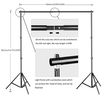 SLOW DOLPHIN Photo Background Support System with Backdrop Stand Kit, 100% Pure Muslin 6.5 Ft x 10 Ft (White/Black) Backdrop,Clamp, Carry Bag for Photography Video Studio
