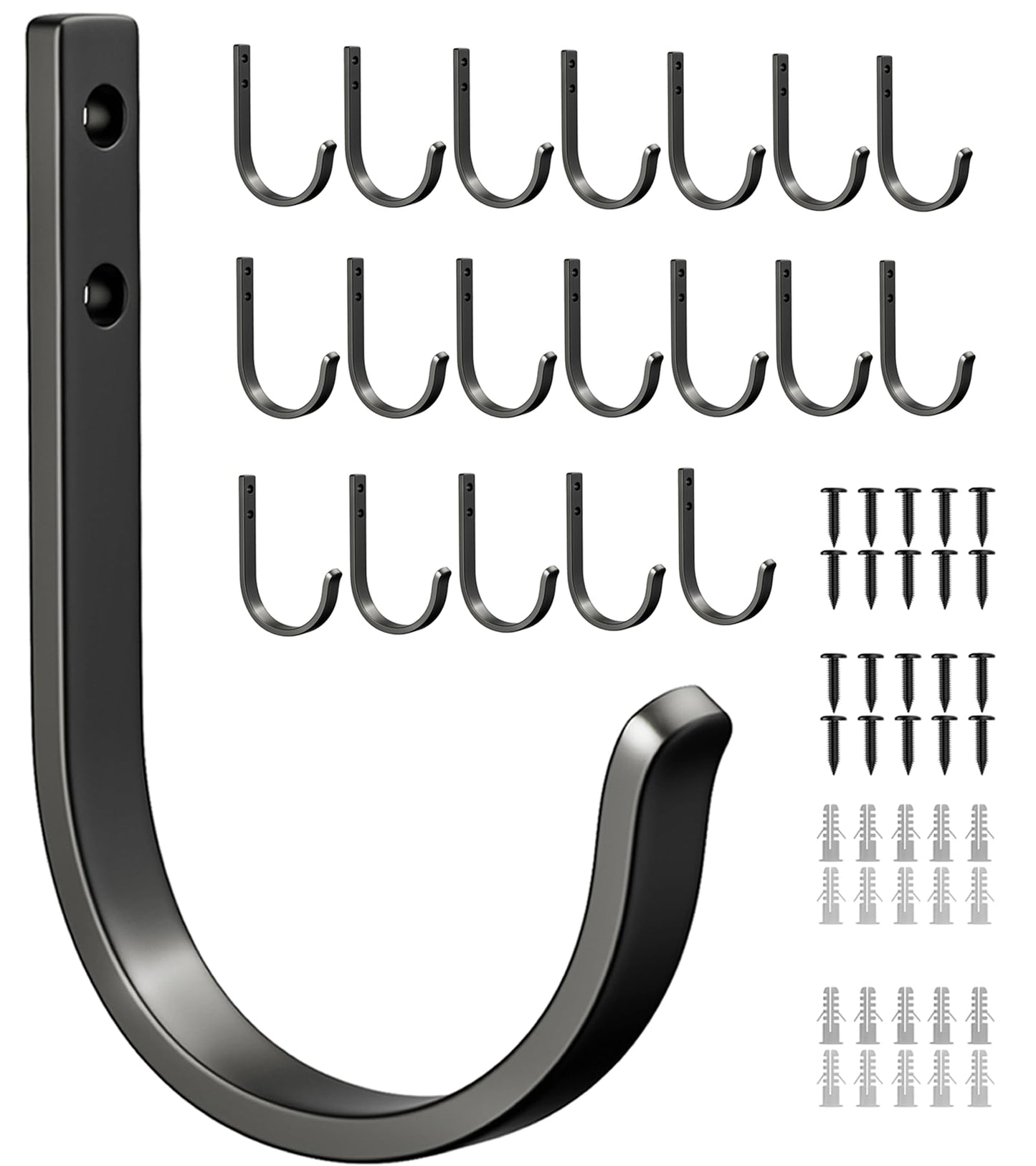 Josmimic 20-Pack Wall Hooks for Hanging Towel/Coat - 22LB Screw in Metal Hanger Wall Mount, for Outdoor, Closet, Door, Bathrooms, for Backpack, Robe, Black