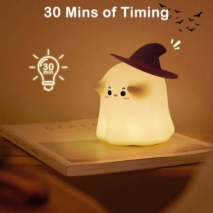 Eelexa Halloween Ghost Night Lights for Kids: Cute Lamp Rechargeable Toddler Baby Night Light with Timer, Adjustable Brightness, Ideal Holiday Season Gift Choice Home Decor (Ghost LAMP)