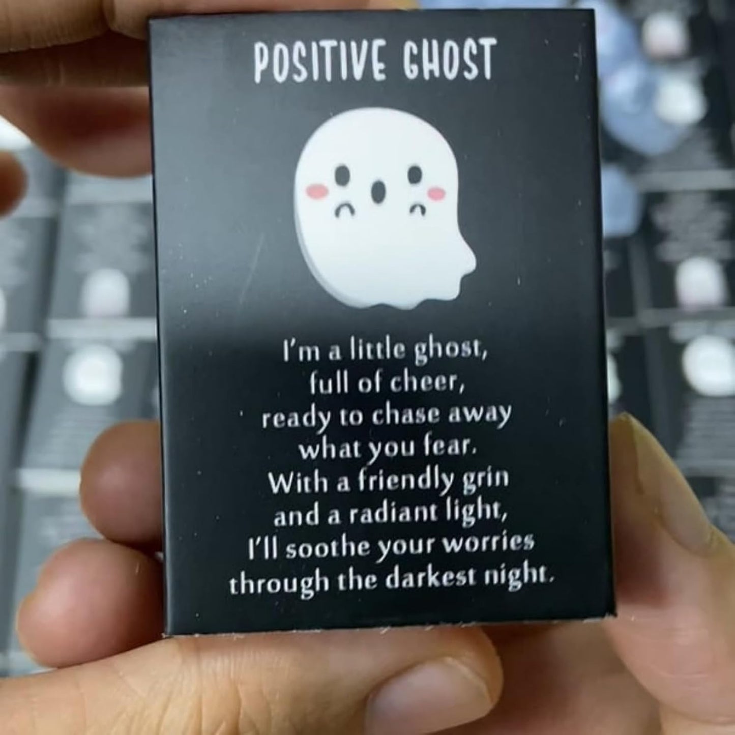 Jxueych Halloween Mini Glow-in-The-Dark Ghost Figurines - 6pcs Resin Collectibles with Positive Messages, Spooky-Cute Decor for Home, Office, Parties (Green)