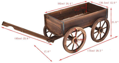 LDAILY Moccha Wooden Wagon, Wood Flower Planter Pot Stand with 4 Wheels for Home Garden Outdoor Indoor
