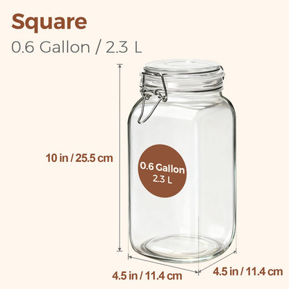 ComSaf 3-Pack 78oz Large Square Airtight Glass Jars for Bulk Food, Holds a 4lb Bag of Sugar or 5lb of Rice, Wide Mouth Canister for Flour, Coffee & Pantry Organization