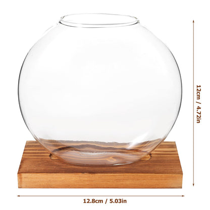 LIFKOME Glass Hydroponic Planter Bottle with Retro Wooden Base, Desktop Glass Plant Vase for Home and Office Décor, Flower Hydroponics Terrarium for Indoor Gardening