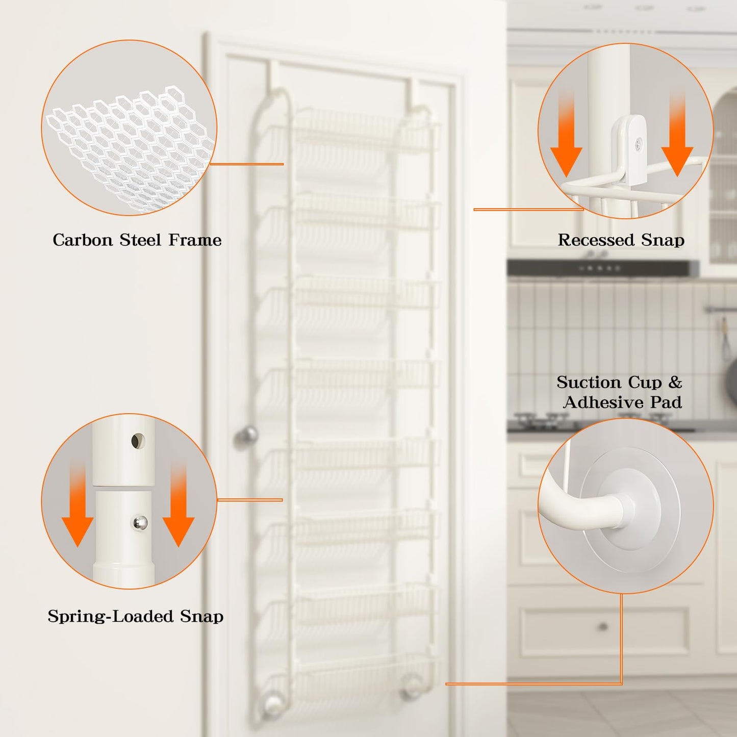 MIAOLI Over The Door Pantry Organizers and Storage, 6-Tier Spice Rack, Home & Kitchen Storage Shelves for Cabinet, Large Capacity Hanging Seasoning Organizer, Laundry Room Organization, Black