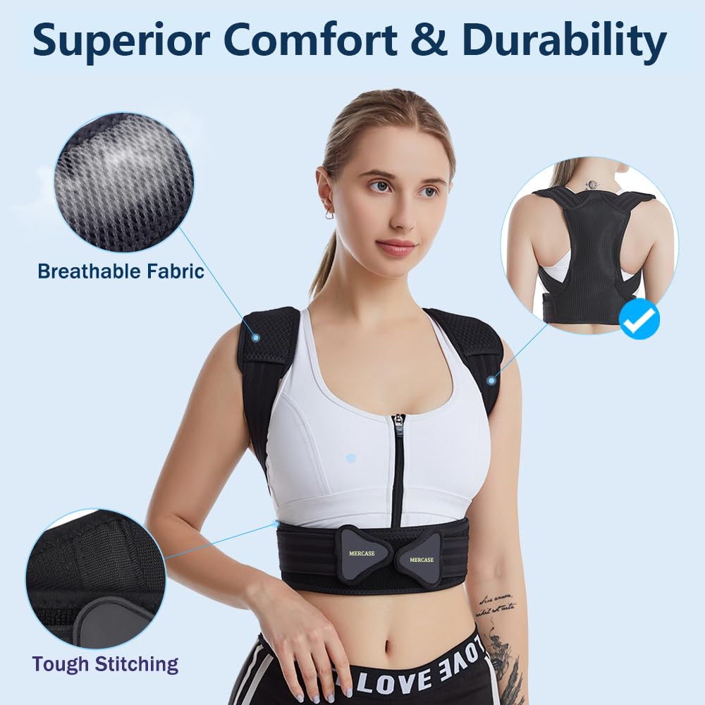 Mercase Professional Posture Corrector for Men & Women, Maximum Support Back Brace, Adjustable & Rigid for Upper Back Pain, Shoulder Relief, Spine Alignment, Stops Slouching, Large(32-39 in)