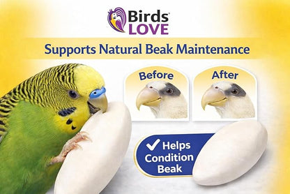 Birds LOVE 5.5-6″ Cuttlebone for Birds – 100% Natural Sun-Dried Calcium & Beak Conditioning Supplement for Parakeets, Budgies, Cockatiels, Finches & Canaries – 3 Pack with Holder – Made in Vietnam