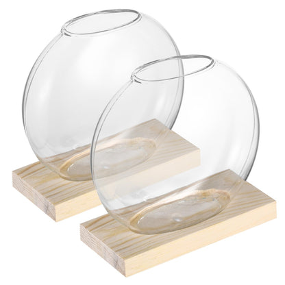 SUPVOX 2sets Glass Plant Wooden Base for Home Decor Indoor Hydroponic Plant Display Elegant Terrarium Design for Office and Wedding Decoration