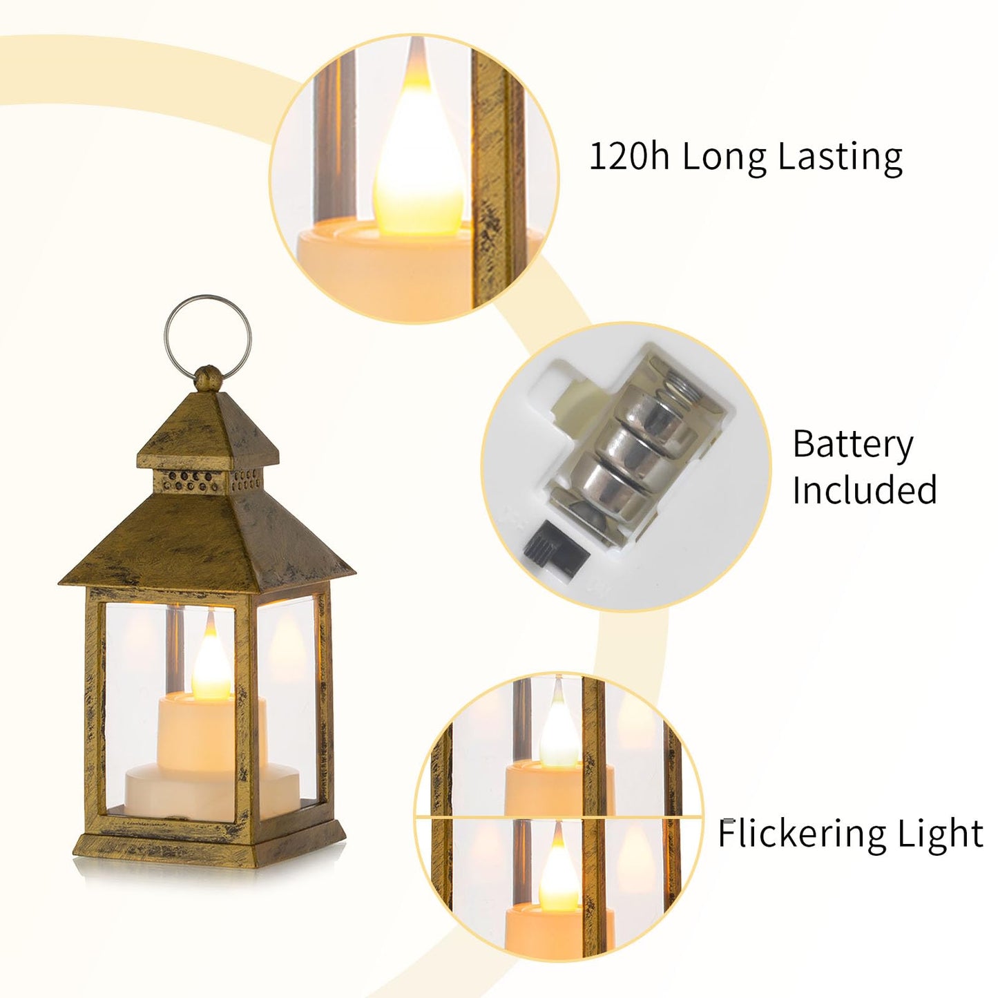 Romadedi Mini Lanterns Decorative for Wedding Centerpiece - 20 PCS Hanging Small Gold Lantern Bulk with Flickering LED Candles for Halloween Decorations Christmas Table Decor, Batteries Included