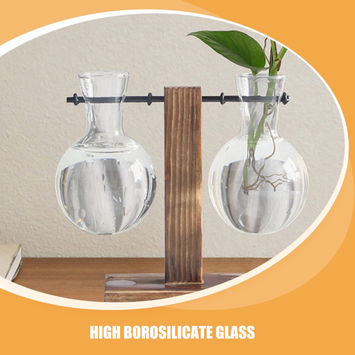 ULTECHNOVO 3pcs High Borosilicate Glass Hydroponic Plant Containers with Wooden Stand, Terrarium Holders for Home Decor and Indoor Propagation