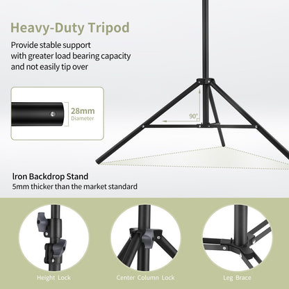 Backdrop Stand 10x7ft(WxH) Photo Studio Adjustable Backdrop Stand Kit Photography Backdrops with 4 Crossbars, 6 Clamps, 4 Spring Clip, 2 Sandbags and Carry Bag for Parties/Wedding/Photography