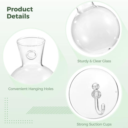 4 Pack Glass Window Propagation Stations, Hanging Plant Vases with Suction Cups, Wide-Mouth Terrarium Planters for Water Propagation & Rooting Cuttings, Includes 2 Cleaning Brushes, Home Decor Gift