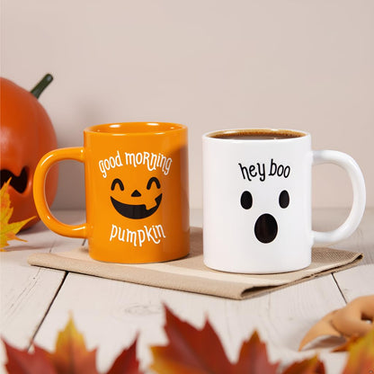Pearhead Halloween Coffee Mug Set of 2 Fall Pumpkin Ghost Ceramic Cups 16oz Microwave Dishwasher Safe Autumn Gift