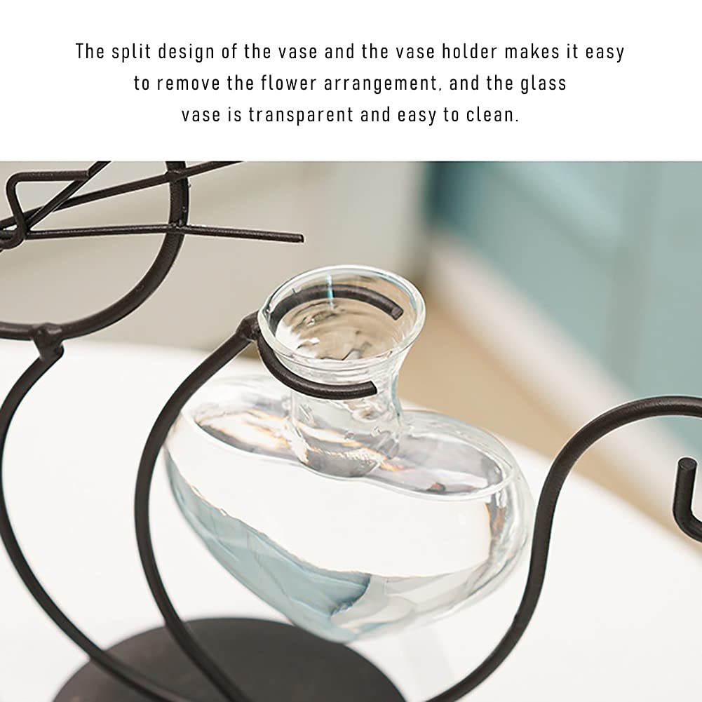 Lifeuping 2PCS Desktop Heart Glass Planter Vase Holder, Cat Plant Metal Stand Cat Gifts for Hydroponics Plants Terrarium Home Garden Decor Outdoor Planter Ideas Cat Lovers