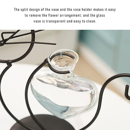 Lifeuping 2PCS Desktop Heart Glass Planter Vase Holder, Cat Plant Metal Stand Cat Gifts for Hydroponics Plants Terrarium Home Garden Decor Outdoor Planter Ideas Cat Lovers