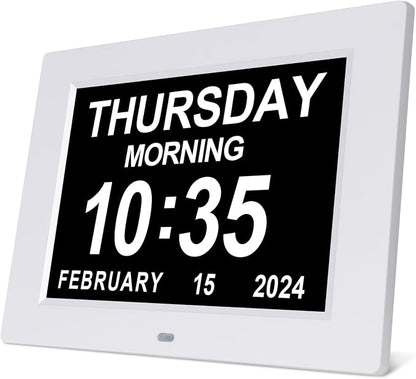 SSINI Dementia Clock Large Digital Calendar for Seniors with Date and Time - Elderly Digital Clock Large Display, 12 Custom Alarms (8 Inch)