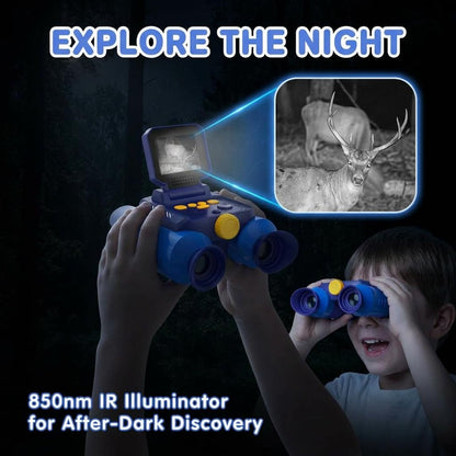 OAEBLLE Kids Binoculars with Night Vision Camera, 10X Zoom Digital Adventures Telescope with 2.4" IPS Screen, Nature Explorer STEM Toys for Bird Watching Camping, Gifts for Boys Girls Age 4-12 - Blue