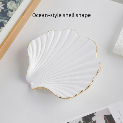 Shell-Shaped Soap Dish with Self-Draining Design Glaze, Easy to Clean, Ocean-Style Home Decoration, Creative Gift