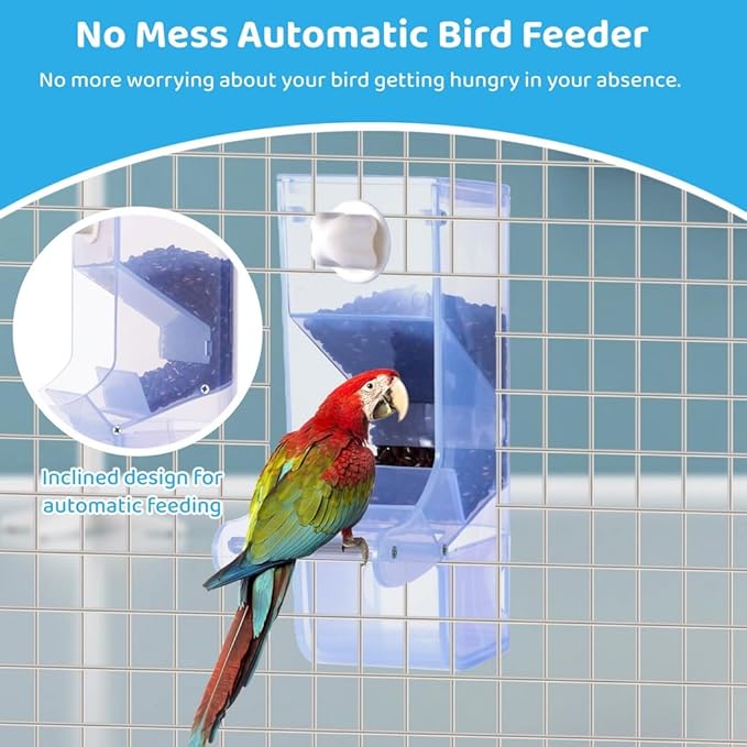 No Mess Bird Feeder for Cage, Bird Seed Dispenser, Bird Food Container for Cage，Automatic Feeder