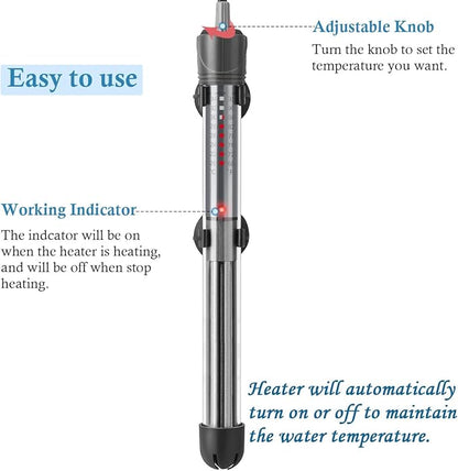HITOP 300W Adjustable Aquarium Heater, Submersible Fish Tank Heater Thermostat with Suction Cups for 45-65Gal