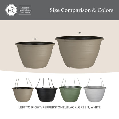 The HC Companies 11 Inch Wrapt Hanging Planters, Lightweight UV-Resistant Plastic Hanging Planters for Indoor & Outdoor Plants, 2-Pack Hanging Flower Pots for Garden, Patio & Home Decor, Pepperstone