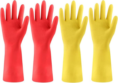 Rubber Kitchen Dishwashing Gloves - 4 Pairs Colorful Reusable Cleaning Gloves for Kitchen Washing Dishes and Household Cleaning(Small, Yellow+Red)