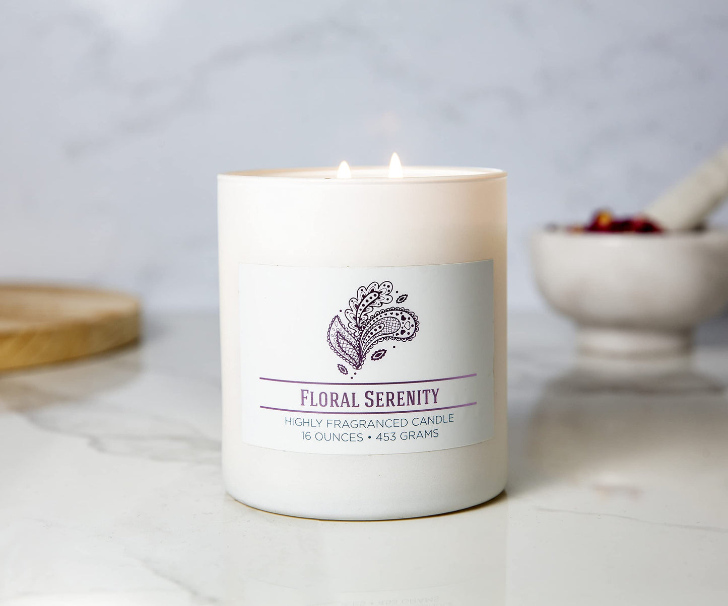 Carolina Floral Serenity Scented Candle, 16 oz Wellness Relaxing Aromatherapy Candle, 2 Wick White Jar Soy Blend Wax, Candles for Home, 60H Burn - Made in The USA