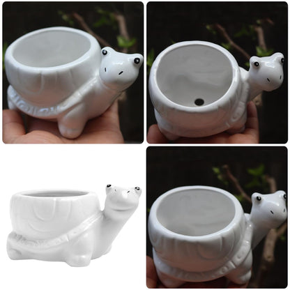 minkissy Ceramic Turtle Succulent Planter Pot for Indoor Home Office, White Cartoon Animal Flower Container, Creative Small Decorative Pot for Succulent Plants
