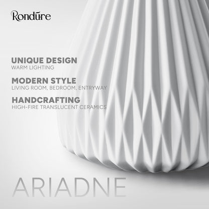 RONDURE 9.1" Modern Ceramic Table Lamp, Fully Dimmable Bedside Lamp for Bedroom Living Room Nightstand, White Translucent Ceramic Shade, Warm Ambient Decorative Corded Lighting, Bulb Included