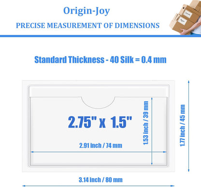 Origin-Joy 25 PCS Self-Adhesive Index Label Pockets, Clear Plastic Peel & Stick Card Holders with Top Open for Loading (2.75 x 1.5 inch)