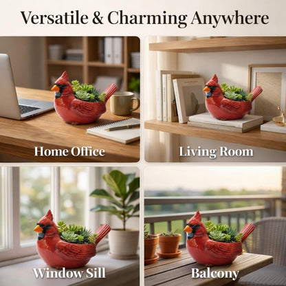 Smilamo Cardinal Bird Succulent Planter, Red Resin Decorative Flower Pot, Bird Flower Pot & Outdoor Planter Pot, Resin Cardinal Flower Pot for Desk & Garden Decor, Unique Gift Idea (Red)