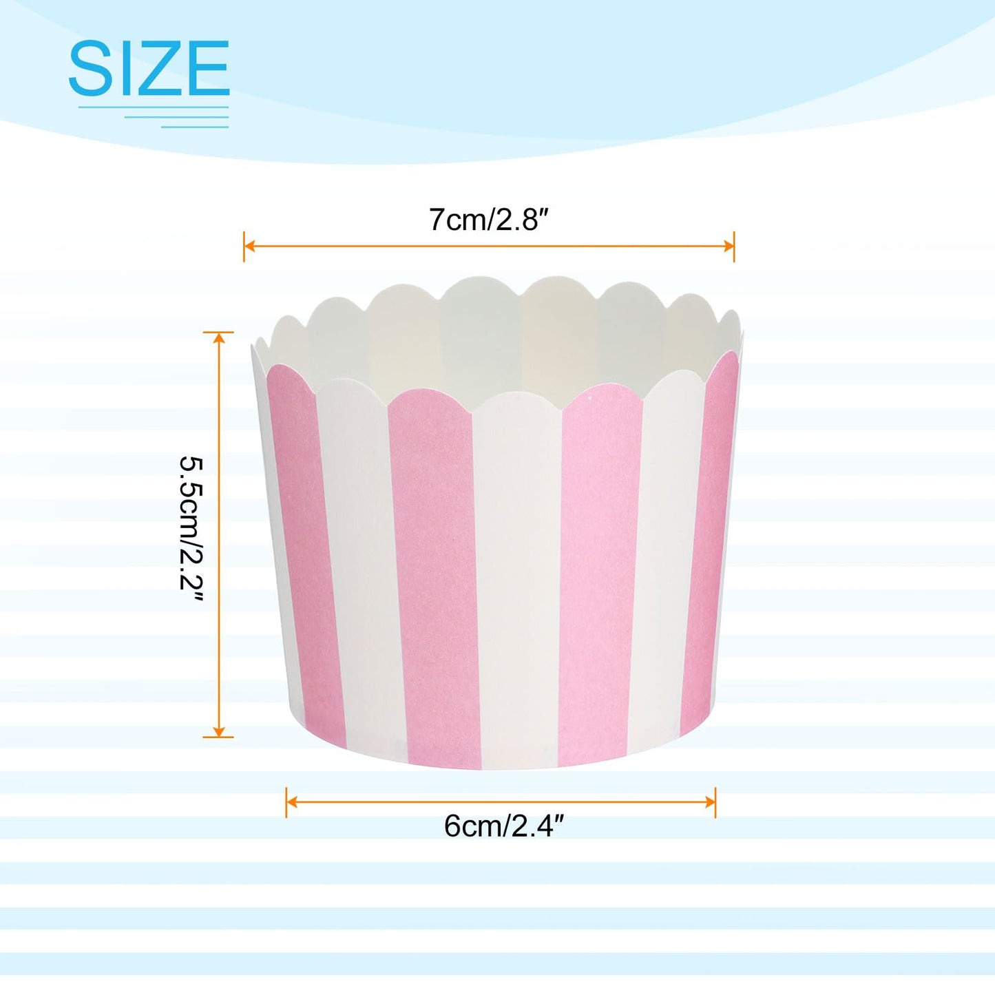 HARFINGTON 100Pcs Paper Baking Cups 6oz Greaseproof Disposable Bulk Cupcake Muffins Liners Cases Wrappers for Wedding Birthday Graduation, Stripe Pink