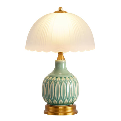 WELAISA Table Lamps Ceramic Retro Lamp for Living Room,15.7" Modern Bedside Nightstand Traditional Lamps, Classic Chinoiserie Green Glass Lamp for Home (Retro)